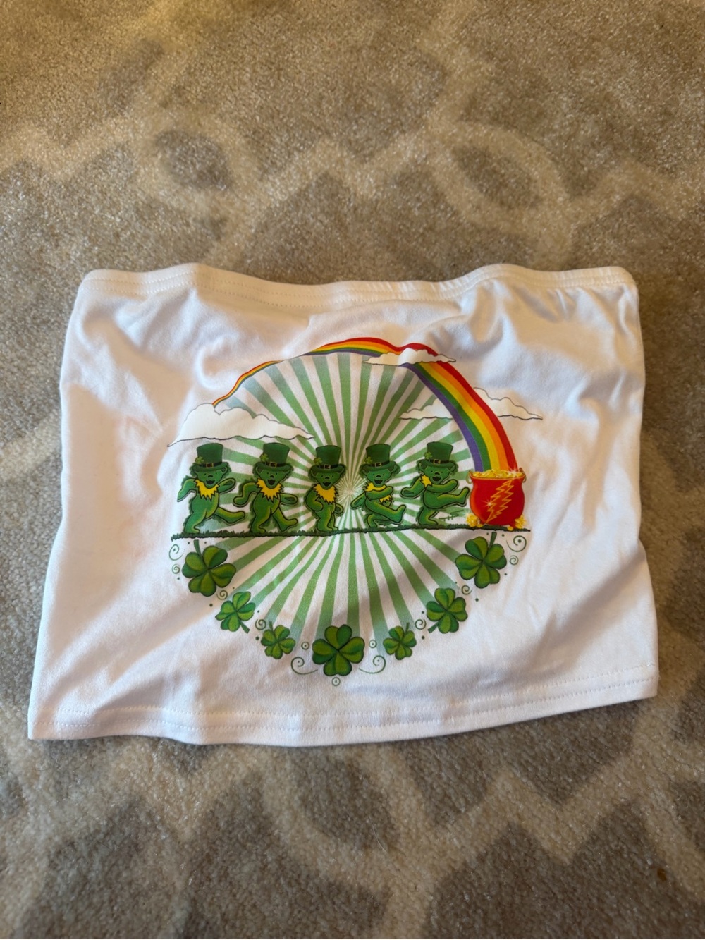 White St. Patrick's Day Graphic Tube Top with Dancing bears